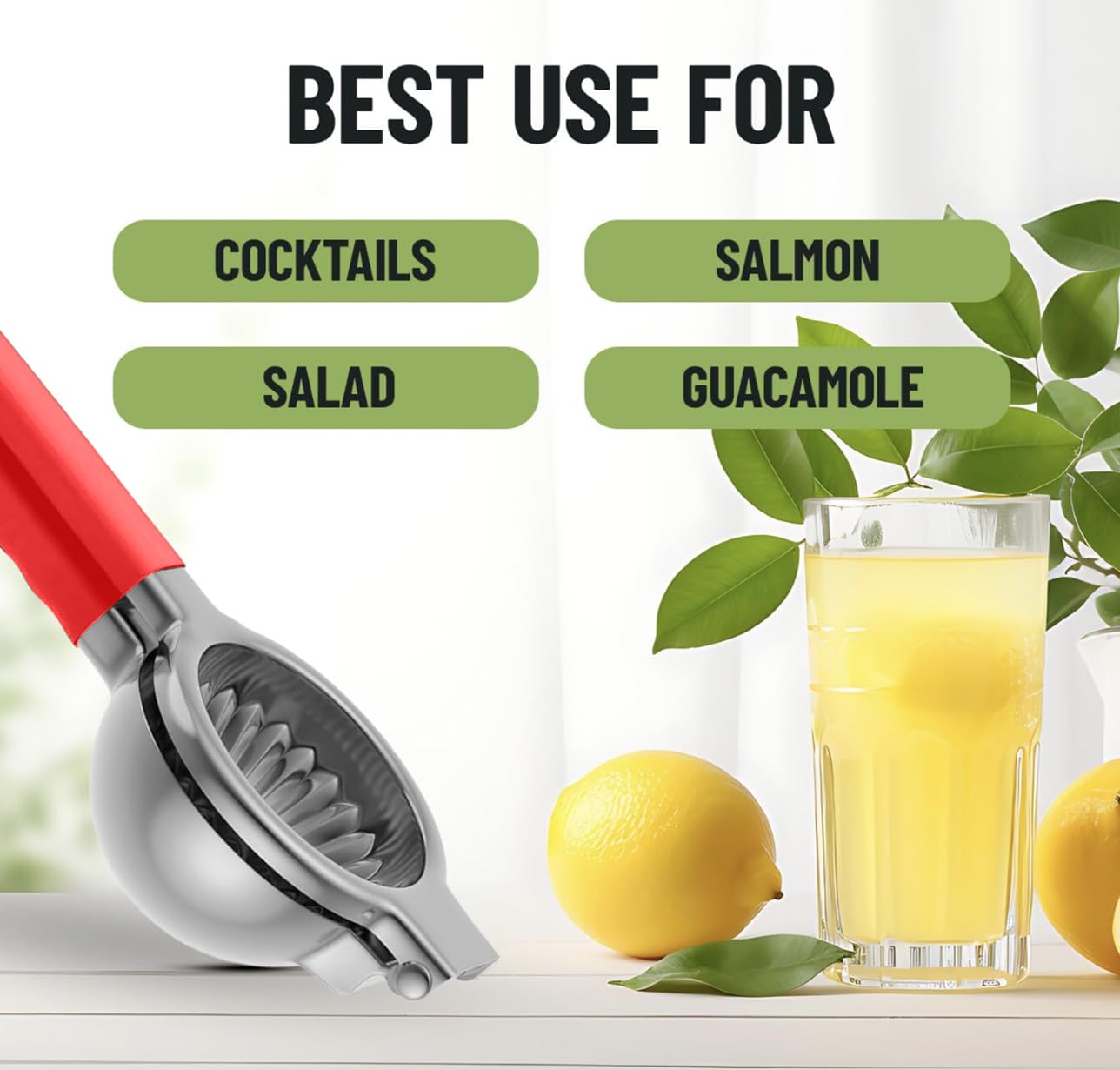 Lemon Squeezer Tuiswo Stainless Steel LARGE Manual Citrus Juicer, Durable Metal Juicing Bowl with Non-Slip Grip, Premium Quality (Silver/Red)