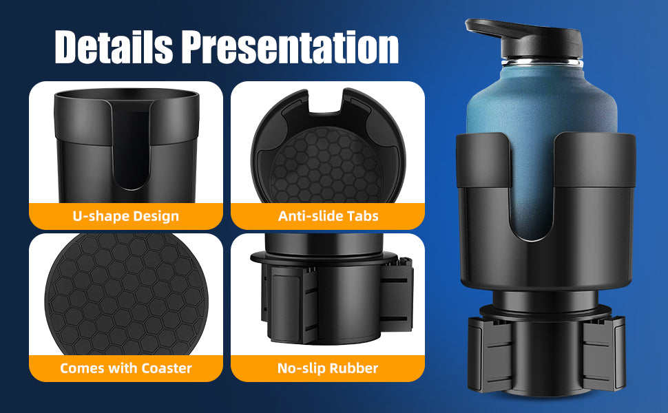 Car Cup Holder Expander, Cup Holder Extender for Car with Adjustable Base, Fits Yeti 24/36/46oz, Hydroflask 32/40oz, Large Bottles in 3"-3.9" (16-40oz)