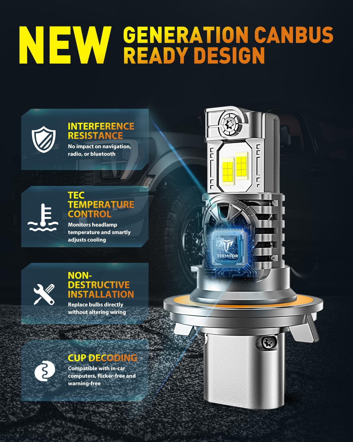 Upgraded H13/9008 Light bulb Hi/Low Beam, 40000LM 900% Super Bright, 6500K Cool White Fog Light Bulb,IP68 Waterproof, Real 1:1 Halogen Mini Size, Plug-N-Play, Pack of 2