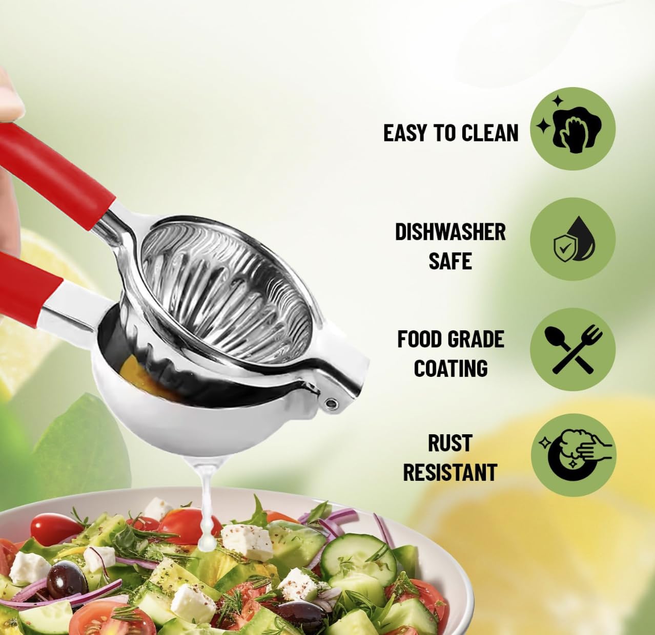 Lemon Squeezer Tuiswo Stainless Steel LARGE Manual Citrus Juicer, Durable Metal Juicing Bowl with Non-Slip Grip, Premium Quality (Silver/Red)